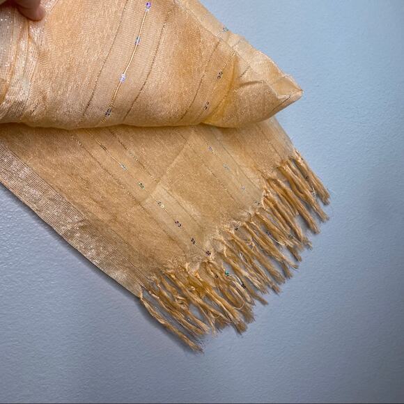 Embellished Scarf Peach and Silver Trim - Picture 6 of 8